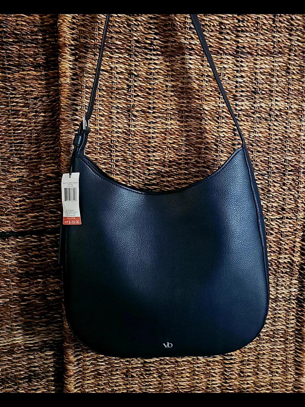 New Vera Bradley Black pebbled faux leather HOBO convertible crossbody bag